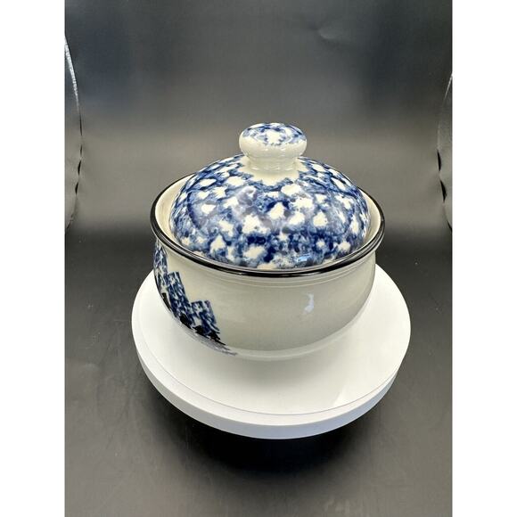 Wolf by Tienshan Folk Craft Lidded Sugar Bowl Sponge Painted Country Cabin - Picture 7 of 11